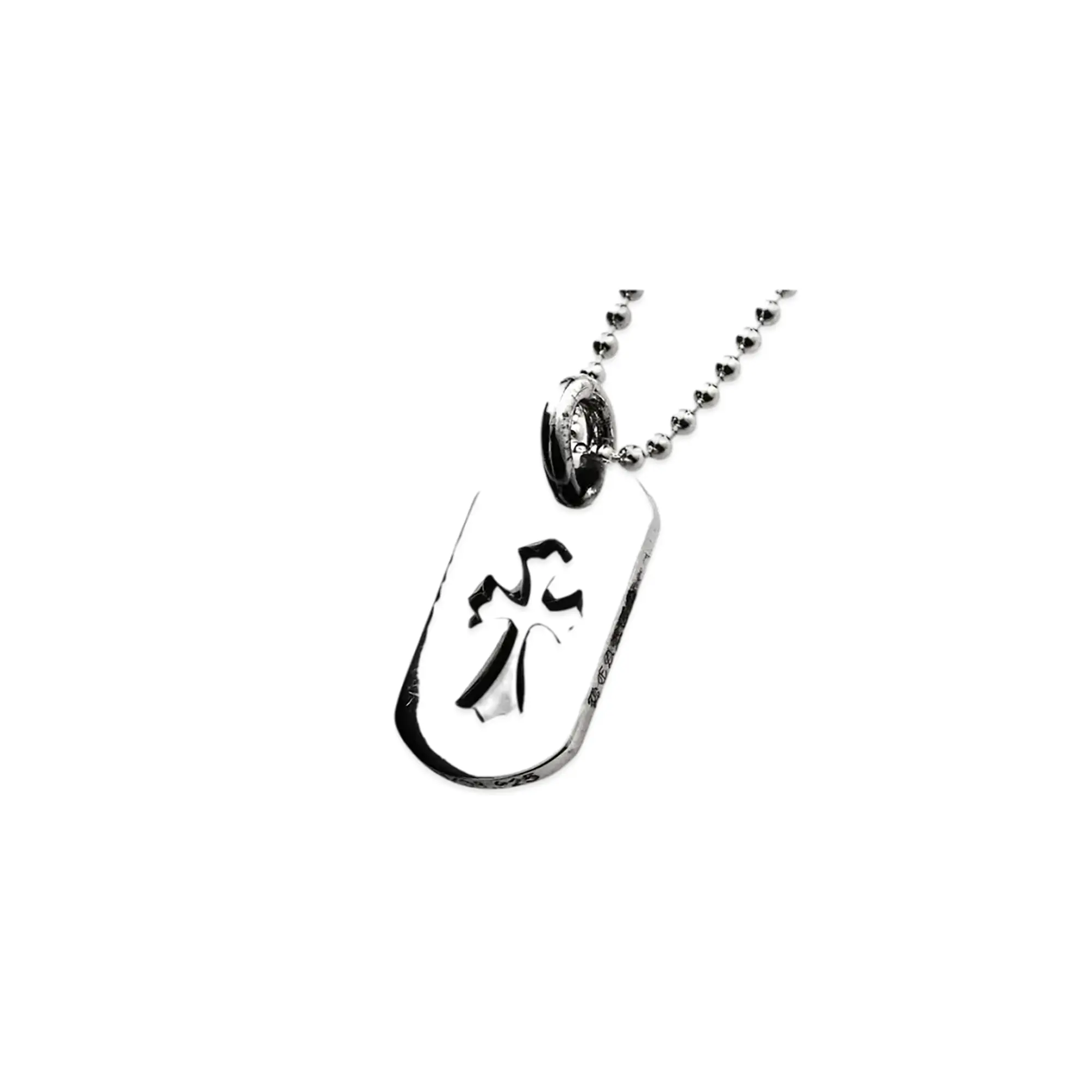 Dog Tag Tiny Cut Out Cross Pendant & ball chain "Sterling Silver" CHRM0296
