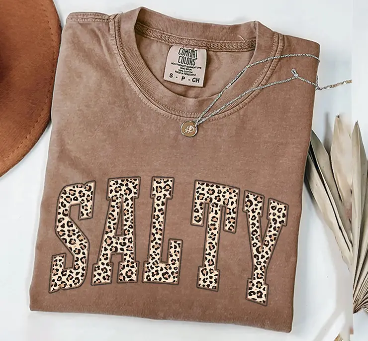 Comfort Colors Salty Leopard Print Shirt, Beach Vibes Graphic Tee Women, Funny Summer Aesthetic Top, Vacation Outfit, Comfort Colors Oversized Tee