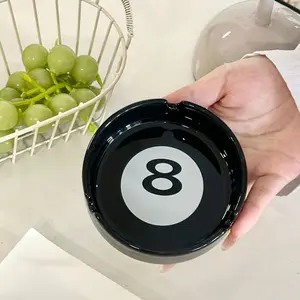 1 unique black 8 ceramic ashtray, round design suitable for billiard rooms, family bars, hotel decoration, and ideal gift for housewarming. Easy to use without power supply