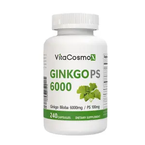 VitaCosmoX Ginkgo Biloba + Phosphatidylserine Complex 6000mg -240 Vegan Capsules | Plant Based Daily Supplement for Healthcare Fitness