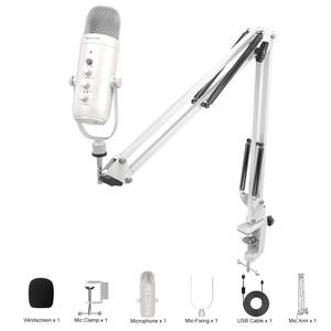 haomuren usb powered condenser microphone with cantilever stand, plug & play microphone with knob & monitoring jack, suitable for streaming, podcasting