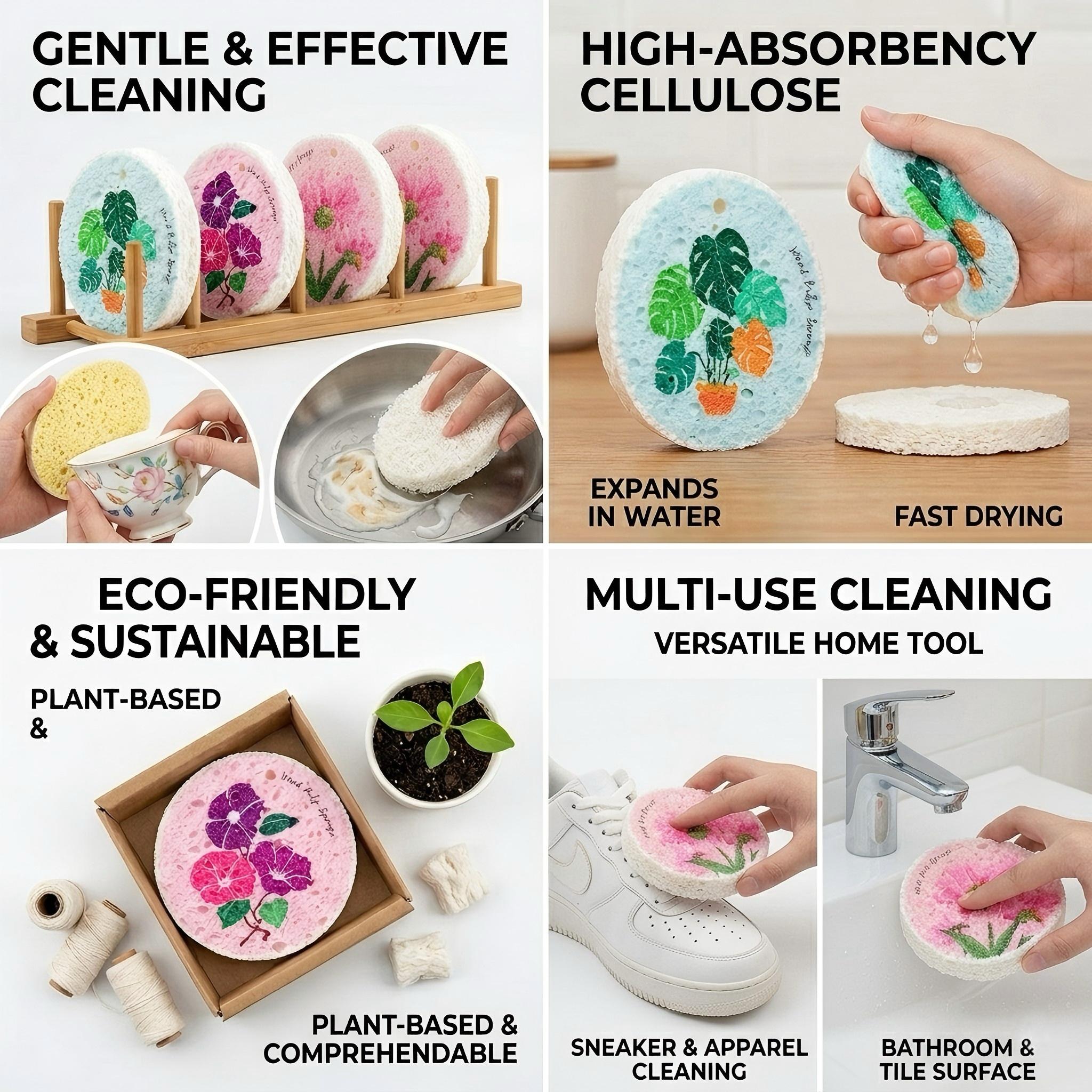 Luxury Eco-Friendly Wood Cellulose Floral Kitchen Sponge, Absorbent Foam Wipe, Soap-Compatible Flower-Printed Scrubber for Dishes (N2), Kitchen Sponges Luxury Eco-Friendly Wood Cellulose Floral Kitchen Sponge, Absorbent Foam Wipe, Soap-Compatible Flower-Printed Scrubber for Dishes (N2), Kitchen Sponges