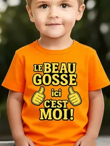 Boys' Summer Breathable & Comfortable "Handsome Guy That's Me" Cartoon Print (3-12Y) Casual Sports T-Shirt