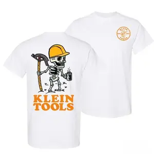 Klein Tools 2 side T-Shirt – Skeleton Wearing Hard Hat Holding Coffee and Hammer Shirt, Perfect for Casual Wear , All size, Full color, Gift For Him - Her