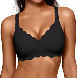 Women Jelly Bras No Underwire Scalloped Push Up Buttery Soft Tshirt Bra Seamless Full Coverage Convertible Everyday Bra