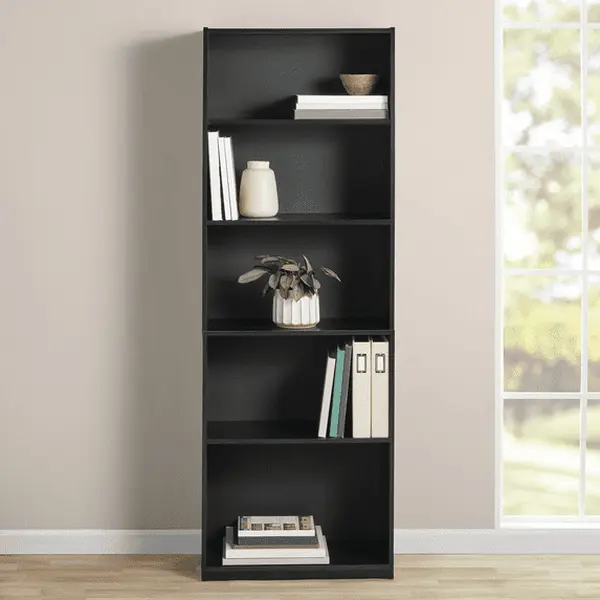 Mainstays 5-Shelf Bookcase with Adjustable Shelves, True Black Oak