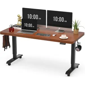 Electric Standing Desk, 55x28 Inches Adjustable Height Desk, Home Office Sit Stand Up Desk (Black Frame/Cherry Top)