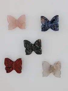 Hand Carved Gemstone Butterfly: Crystal Carving, Rose Quartz, Jasper