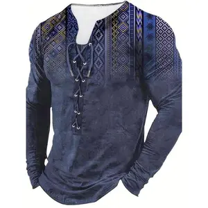 Men's Bohemian-Style Vintage Long-Sleeve Henley T-Shirt