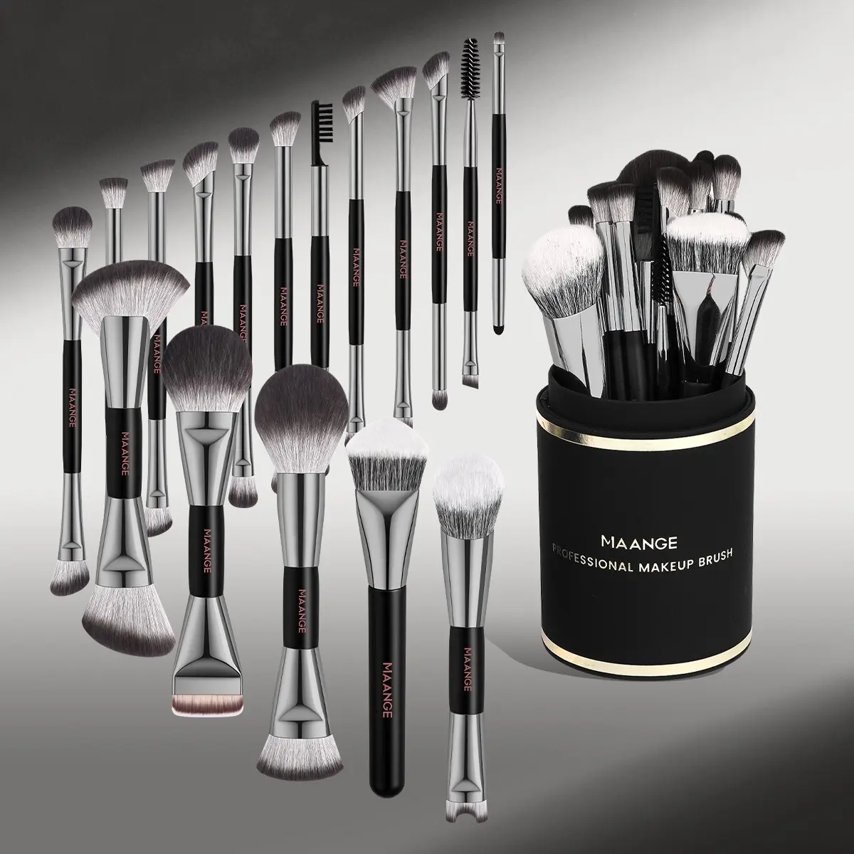 Maange 18-Piece Makeup Tool Set, Includes 17 Brushes + Brush Holder, Foundation Brush, Blush Brush, Powder Brush, Highlighter Brush, Eyeshadow Brush, Mascara Brush, Cosmetic Brush Set, Makeup Brush Kit
