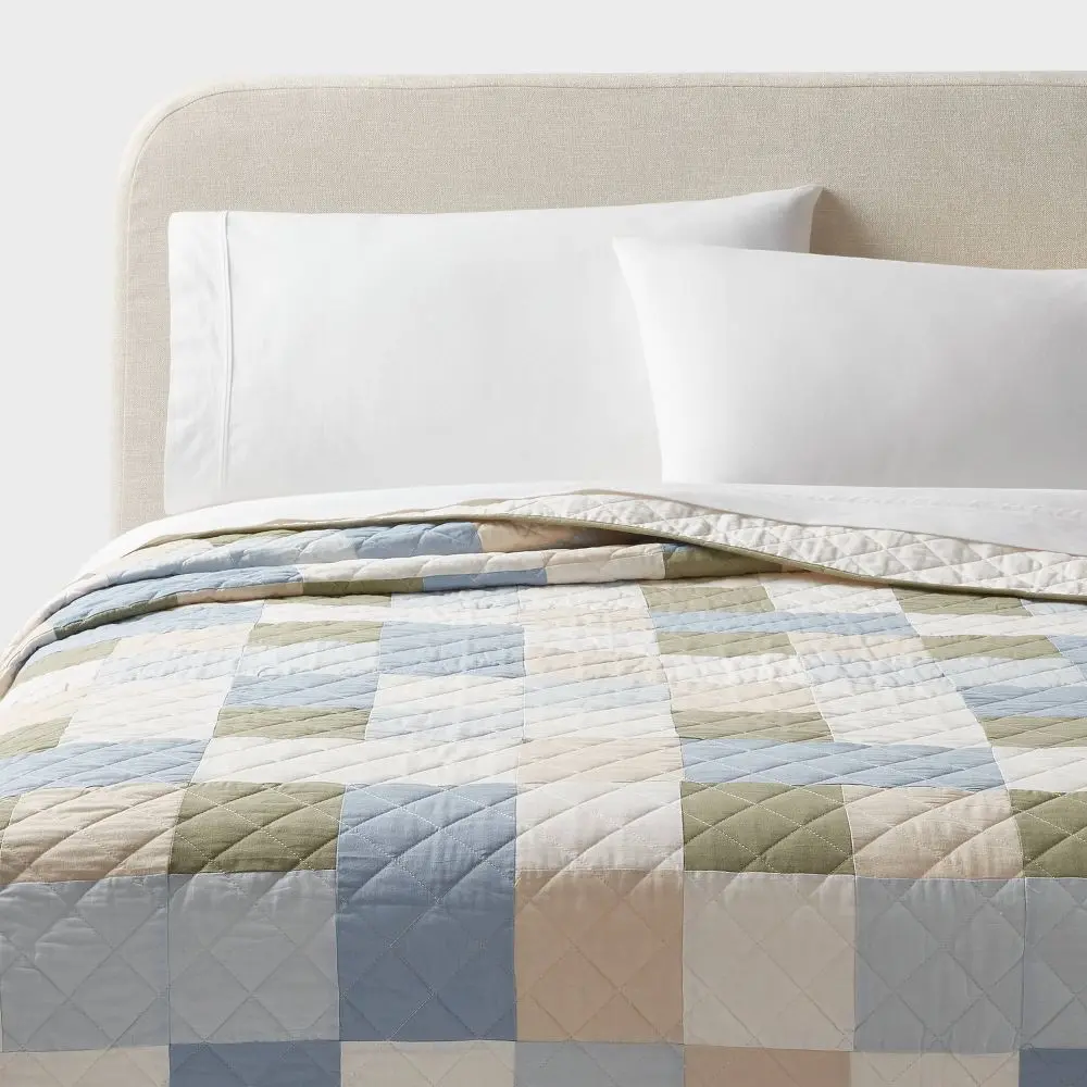 Pieced Patchwork Quilt - Threshold: Cotton Fabric Channel Quilting OEKO-TEX Certified