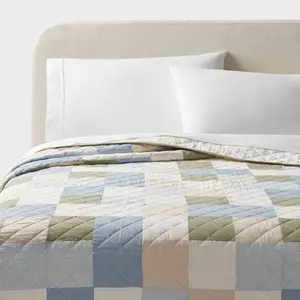 King Pieced Patchwork Quilt Blue/Ivory/Green - Threshold: OEKO-TEX Certified, Cotton Fill & Backing, Machine Washable