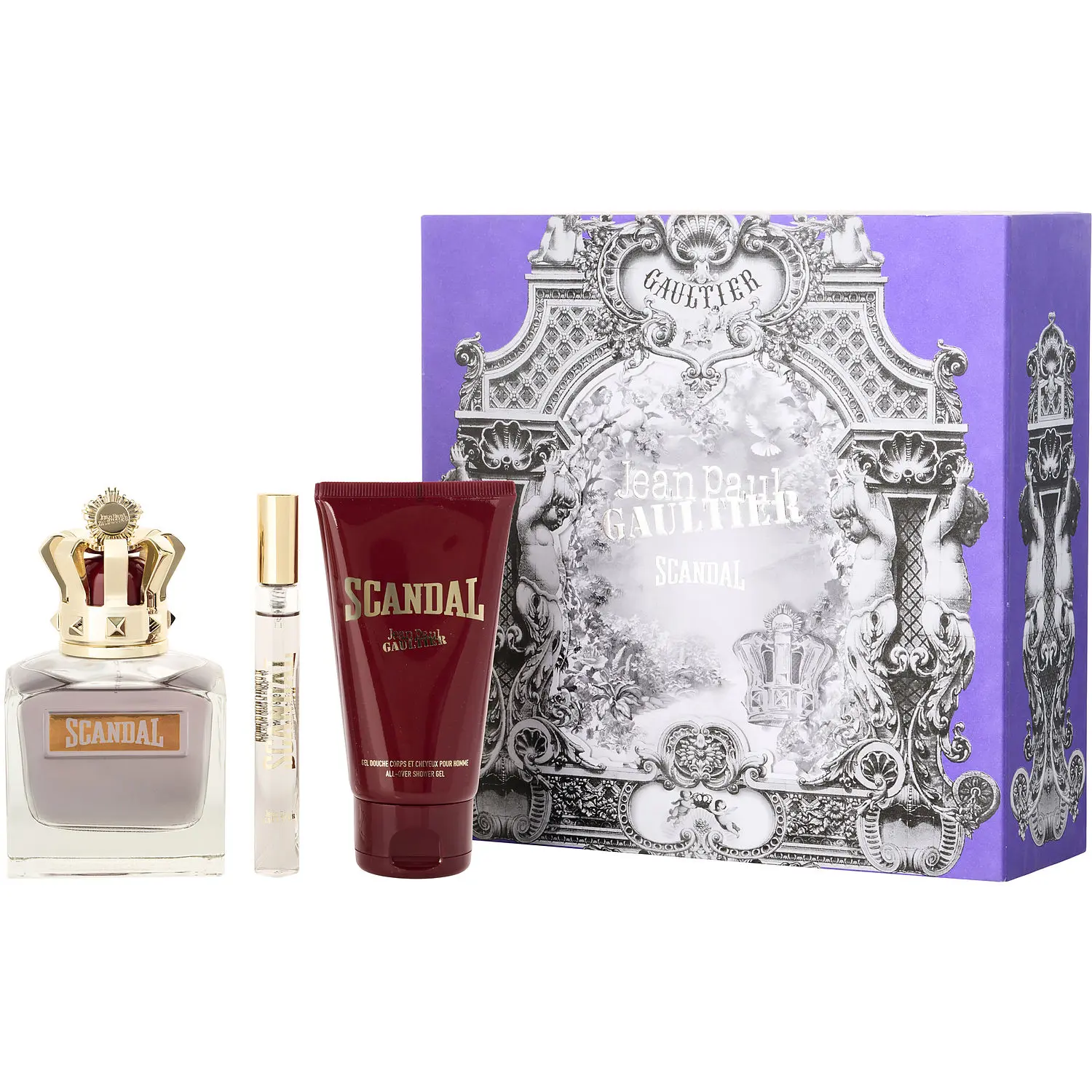 Jean Paul Gaultier Scandal Pour Homme Set-Edt Spray 3.4 Oz & Shower Gel 2.5 Oz & Edt Spray 0.33 Oz Mini For Men
