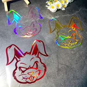 1PC Laser Effect Rabbit Motorcycle Stickers, Waterproof and Suitable for Motorcycle Windshields, Helmet Cases, Car Rear Windows, Electric Scooter Side Panels, External Vinyl Stickers, Making It An Ideal Gift for Friends, Motorcycle Decals Set