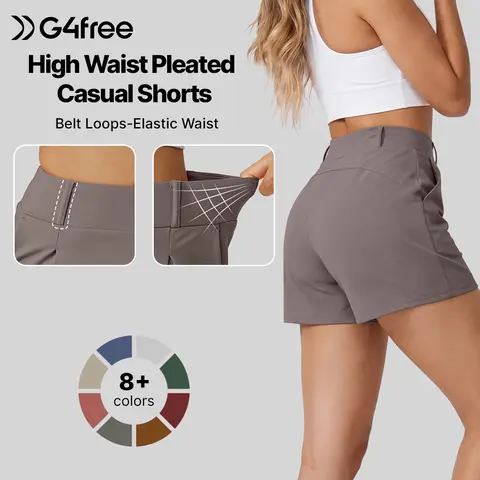G4Free Women's High-Waisted Athletic Shorts with Pockets 4", Trendy Casual Summer Shorts with Pockets for Outdoor Activities,#sohochic
