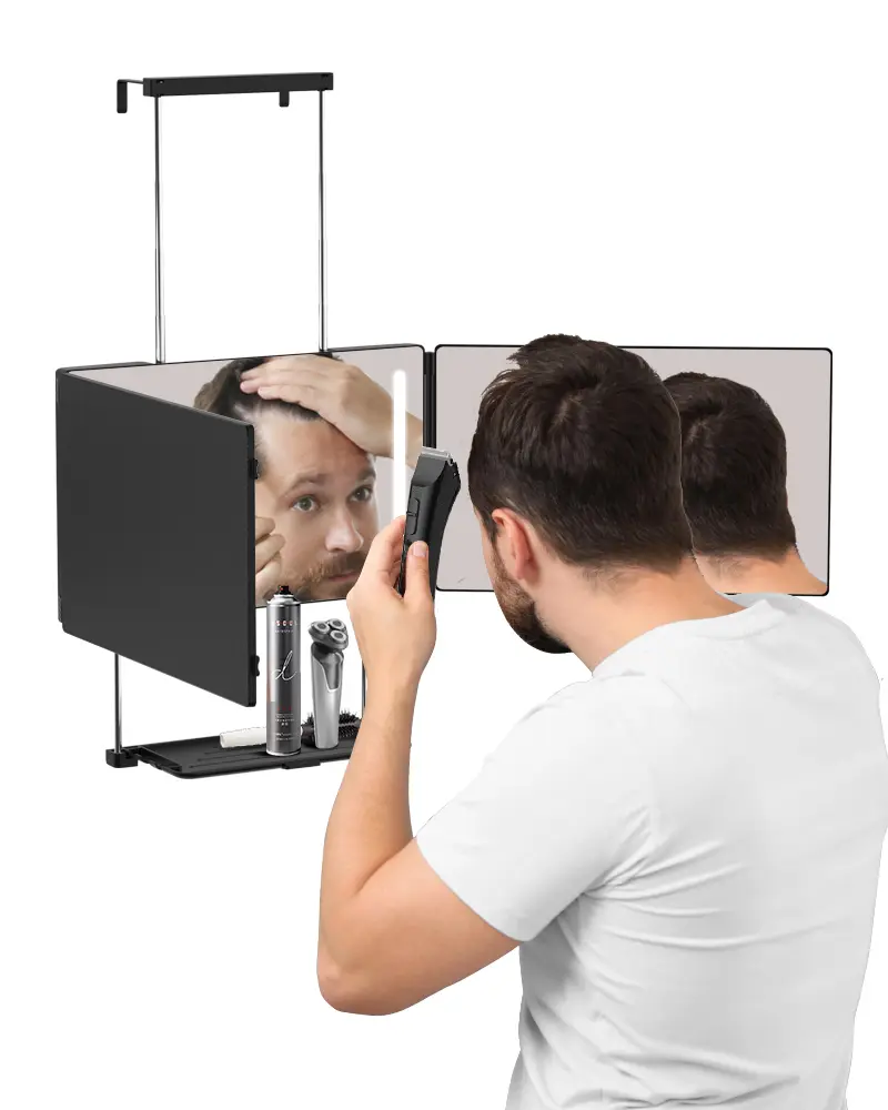 Umitec Adjustable LED Light 3 Way Mirror, Portable Trifold Mirror for Shaving, Grooming, Hair Styling, Dye Hair, Makeup, Braiding, 360 Degree Mirror