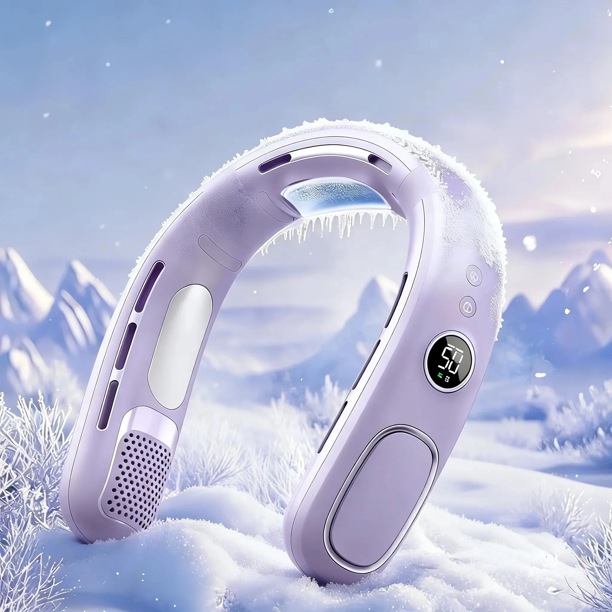 BougeRV Semiconductor Cooling Neck Fan, Portable Bladeless Personal Fan with 6000mAh Rechargeable Battery, 5 Speeds, 8H Runtime, 9000 RPM Dual Turbine, Digital Display, Hands-Free for Outdoor, Office, Travel