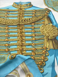 Pre-owned HERMES Silk Scarf Brandebourgs Bleu Carre 90x90 100% leather