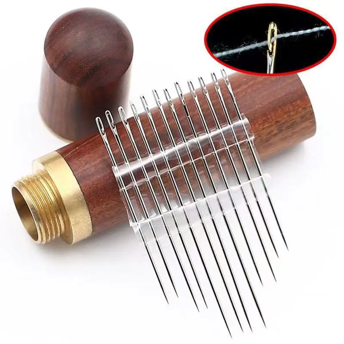 LZDJTQ 30 Pcs Hand Sewing Big Eye Needles Sharp Needle with Solid Wood Needle Case