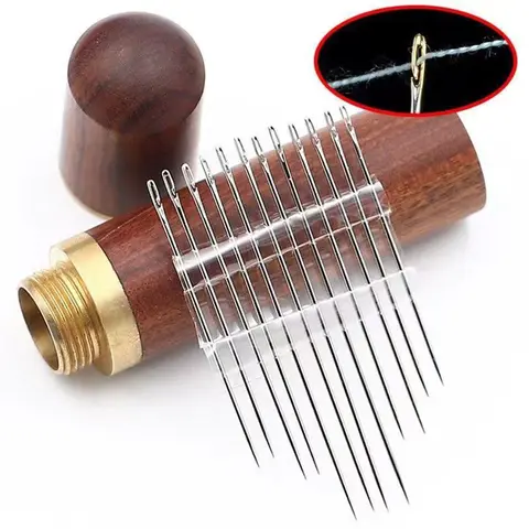 LZDJTQ 30 Pcs Hand Sewing Big Eye Needles Sharp Needle with Solid Wood Needle Case