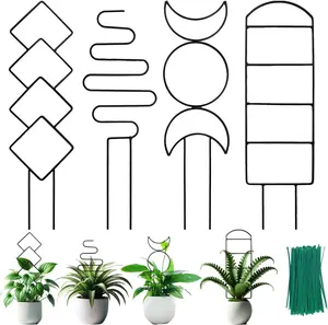 4 Packs Trellis for Climbing Plants Indoor,  Small Garden Metal Trellis for Potted Plants Outdoor for Vine Ivy Flower Plant Support, 4 Different Black Iron Patterns