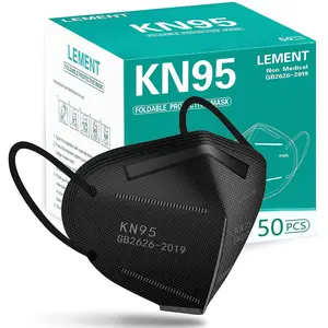 50pcs KN95 Face Mask Black 5 Layer Cup Dust Safety Masks Filter Efficiency≥95% Breathable Elastic Ear Loops Black Masks