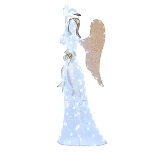COSTWAY - 3D Lighted Angel Christmas Decoration 5.5 FT Halo Angel