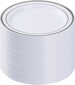 100 count  Plastic Plates, 10.25 Inch Disposable Dinner Plate Party with  Rim, Heavy Duty Disposable Plastic Plates for Party, Wedding and Birthday