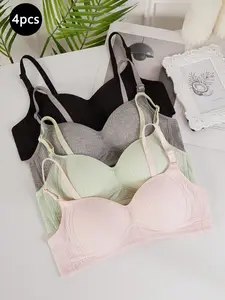 2026 New 4-Piece Set Pure Color Summer Skin-Friendly Breathable No-Wire Fashion Underwear, Comfortable and Stylish Innerwear
