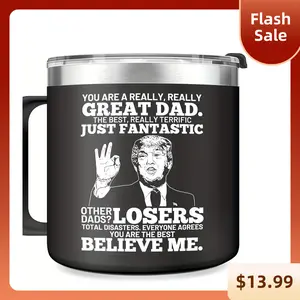 Gifts for Dad from Daughter Son Father's Day Coffee Mug 14 Oz Reusable Washable Coffee Mug With Handle And Lid Drinkware Tumbler Best Dad Ever Cup for Dad Birthday & New Year Gifts Funny Gifts