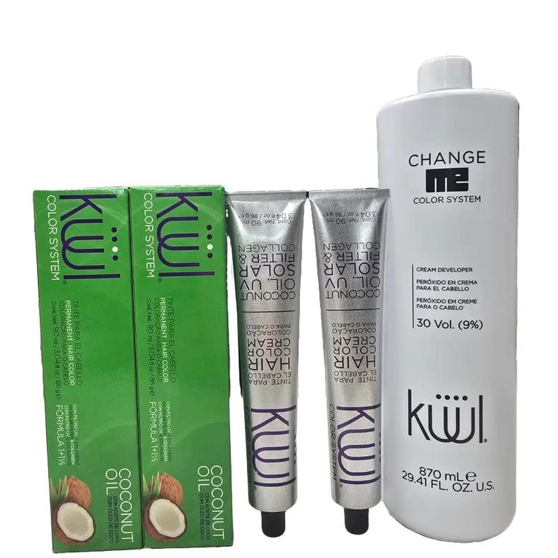 KUUL Color System Kit – 2 Permanent Hair Dyes 90ml Each & 870ml Cream Developer for Professional Results with Coconut Oil & Collagen