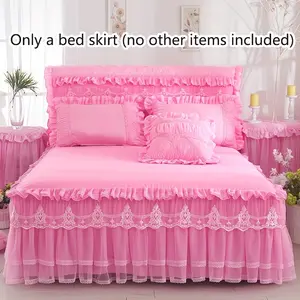 Princess Lace Bed Skirt Water-washed Cotton with Delicate Lace Trim Ruffled Hem Machine Washable Fits Mattress Snugly All-Season Bedding for Home & Hotels No Pillowcases Included The pillow cover needs to be purchased separately. set