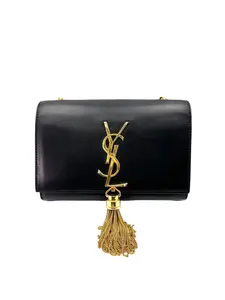 Pre-owned Yves Saint Laurent leather Crossbody Bags Saint Laurent Kate Black Flap Bag With Gold Hardware SL195