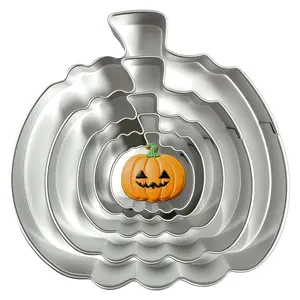 Pumpkin Cookie Cutters Set with Box, 5Pcs Large to Tiny Size - 3.94'', 2.95'', 2.05'',1.57'', 1.18'', Stainless Steel Fondant Biscuit Mold for Halloween Fall Thanksgiving Day Holiday Party Decoration