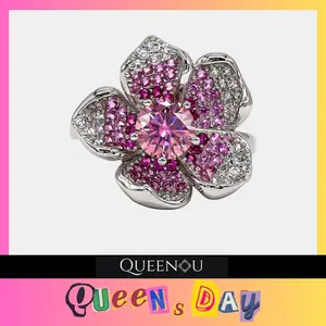 【732 】QUEENSDAY "Springtime Symphony" Flower Gradient Cluster 1 Carat Pink Synthetic Moissanite Ring– Elegant and Vibrant Choice for Special Occasions