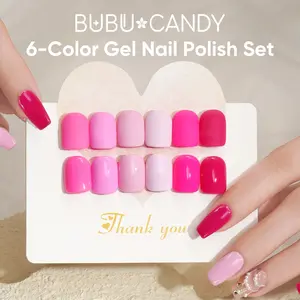 Exclusive to milymanny BUBU CANDY Shimmery Pink Solid Gel Nail Polish Set, 6PCS 15ML Pink UV Gel with LED Lamp, Soak Off Gel for Home Nail Art #