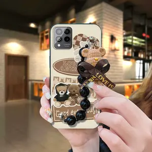 silicone Cartoon Phone Case For TCL T-Mobile Revvl6 Pro/T Phone Pro Waterproof protective case Dirt-resistant cute Bear bracelet Black pearl pendant Skin-friendly feel