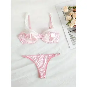Women's Satin Lingerie Two-piece Set, Elegant Comfy Breathable Lingerie Bra & Panty Set for Daily Wear, Lingerie Set for WomenVQQZ