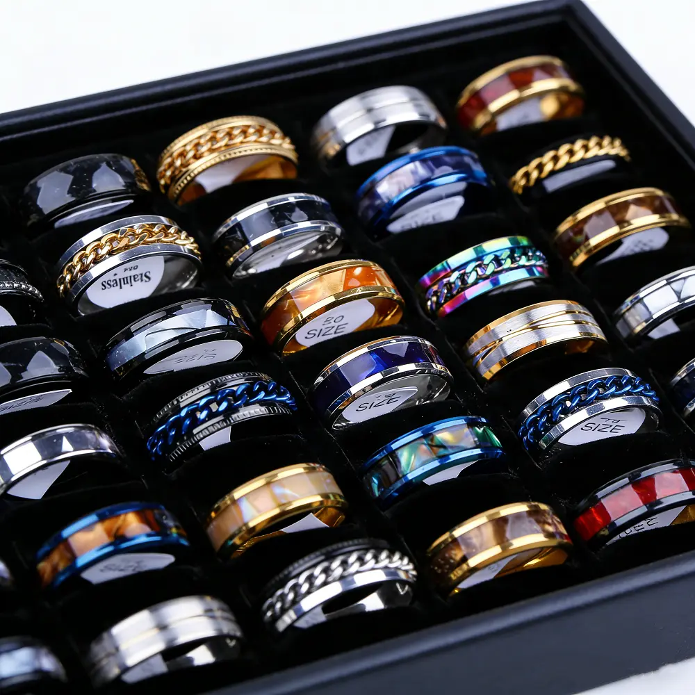  12/16/24/36/50Pieces Fashion Stainless Steel Rings For Women Men Mix Style Trendy Daily Jewelry Party Gifts