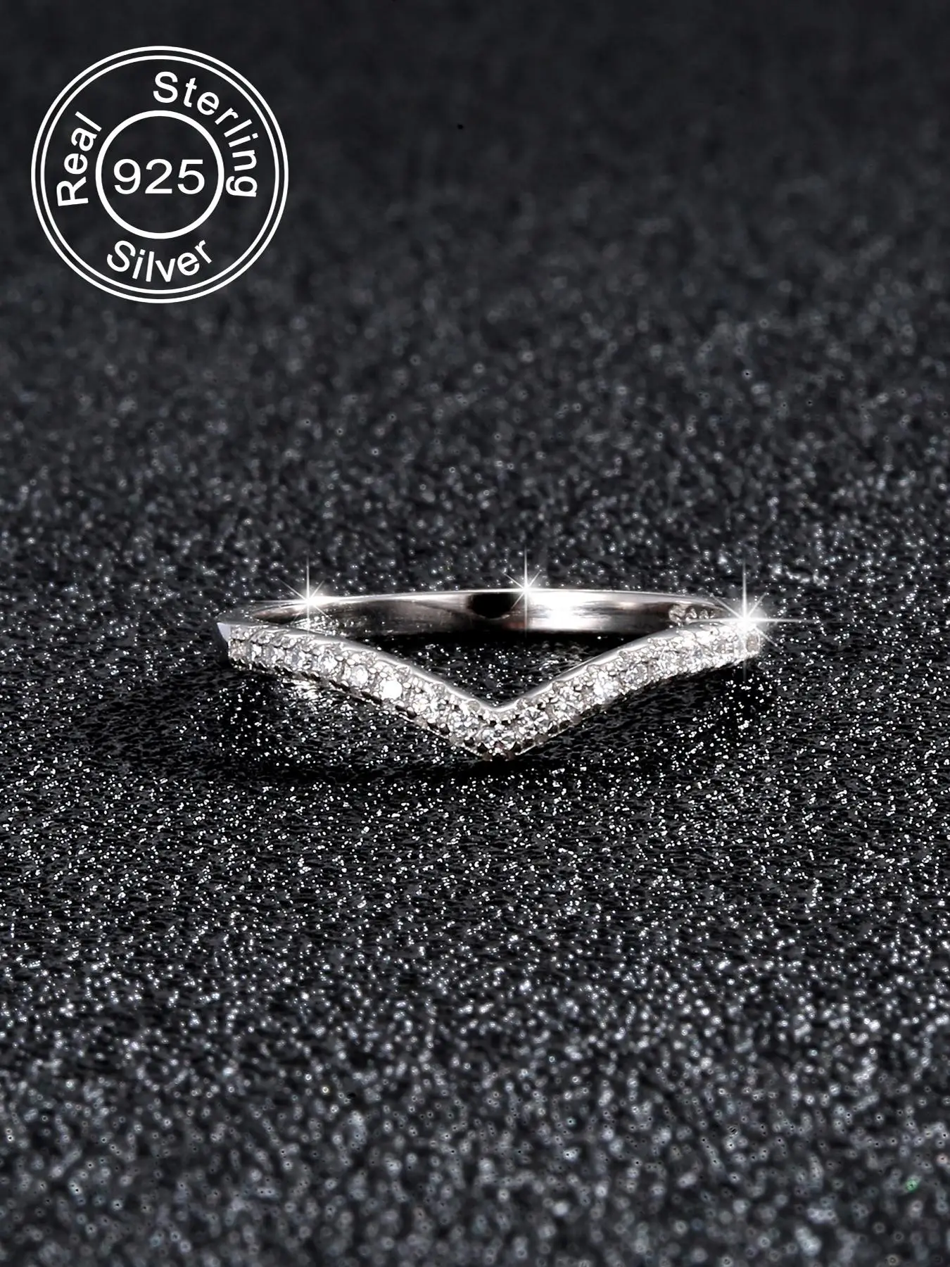 S925 Sterling Silver Luxury V-shaped Design Rhinestone Decorated Ring, Fashion Accessories for Women & Men, Trendy All-match & Exquisite Jewelry for G