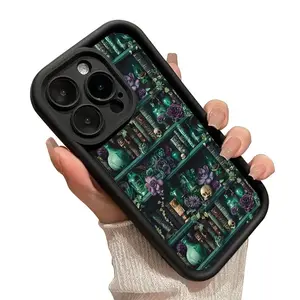 Vintage Bookshelf Skull Pattern Phone Case for iPhone 17  16 15 14 Pro Max 13 12 11 XR XS Plus Shockproof Full Camera Protection Durable slim Silicone Cover