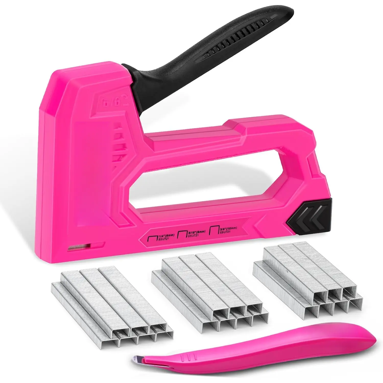 Light Duty Staple , Pink Upholstery Staple  for Wood with 1600 count JT21 Staples 1/4", 5/16", 3/8" and Staple Remover, Women Fabric Stapler  for Crafts, Wall, Arts, DIY, Decoration