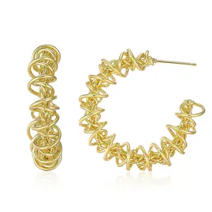 Aprilery Intertwined Hollow Spiral Earrings, 3D Woven Texture, Fashion Large Hoop Shape, Unique Design Details, Light Luxury Style Ear Jewelry, Fits Various Outfit Styles, Eye-Catching Delicate Jewelry for Daily & Special Occasions