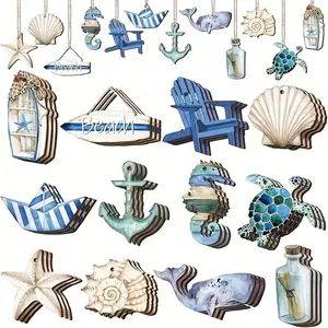 Summer Decorations Set, Wooden Beach Hanging Ornaments, Starfish & Flip Flops Design, Ideal for Home Decoration & Party Supplies