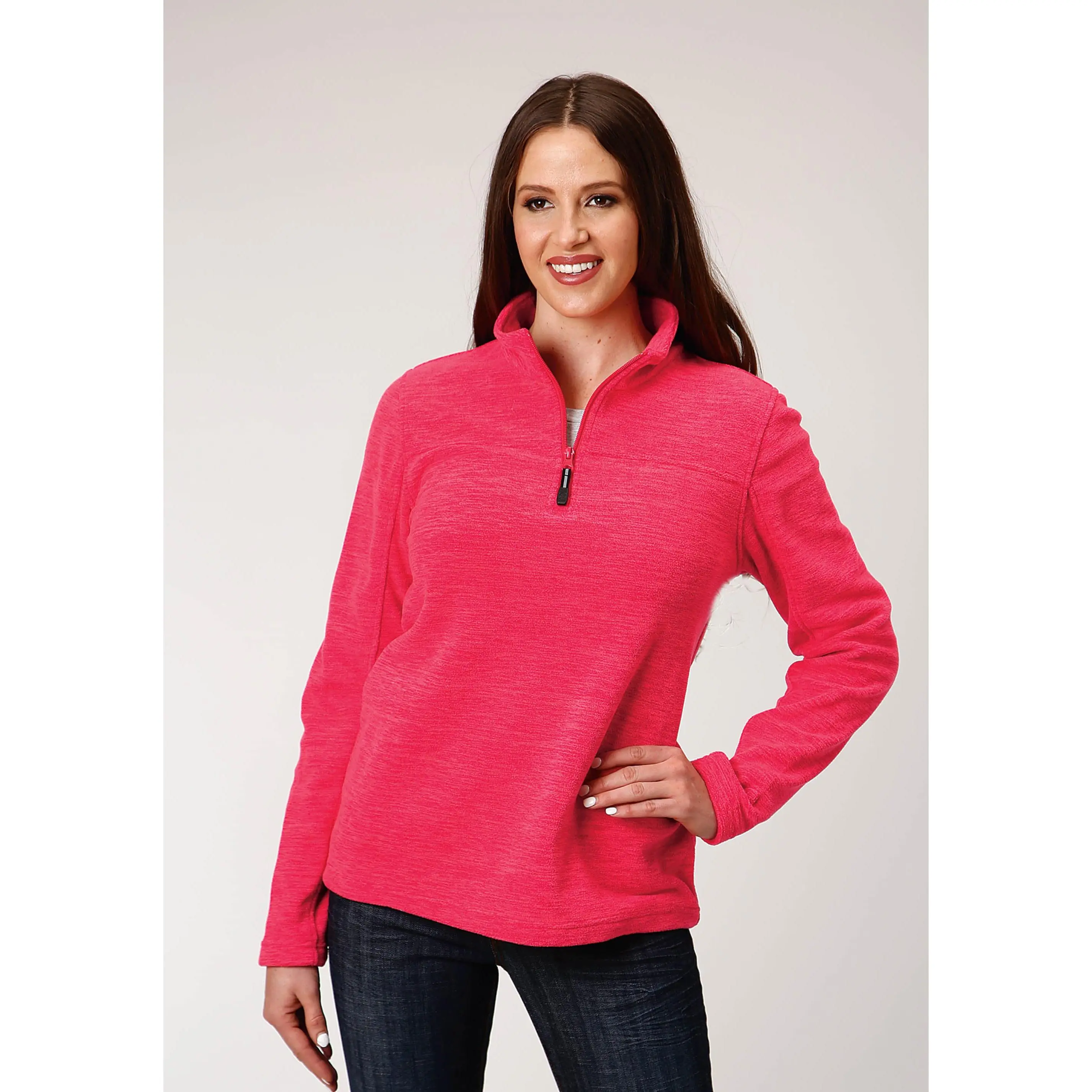 Womens Melange Neon Pink Micro Fleece Pullover