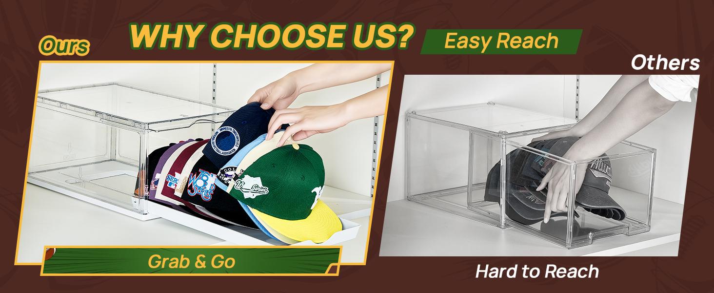 [Live Only] Vtopmart Hat Organizer for Baseball Caps,clothing with Clear Holder Box, Large Cap Storage with Sliding Tray, Stackable Rack Display Case & Magnetic Door