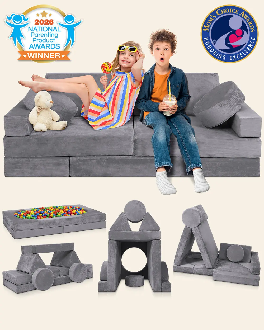 LX15 14pcs Modular Play Couch, Granite Gray LX15 14pcs Modular Play Couch, Granite Gray