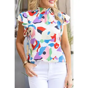 Multicolor Abstract Print Ruffled Sleeve Blouse