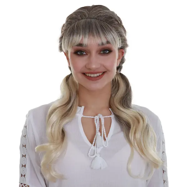 HPO Women's Straight Medium Length Pigtails Trendy Blonde Flame-Retardant Synthetic Fiber Wig