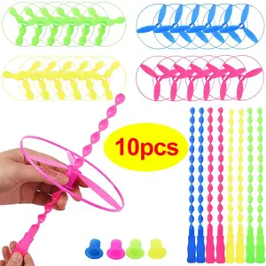 10-Piece Hand-Pushed Flying Disc Toy Set, Durable Plastic Spinner, Mixed Colors, Spiral & Starburst Design, Outdoor Play for Kids, Gift for Boys & Girls